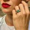 Emerald Ring, Paired with Aquamarine Ovals and Moissanite Baguettes