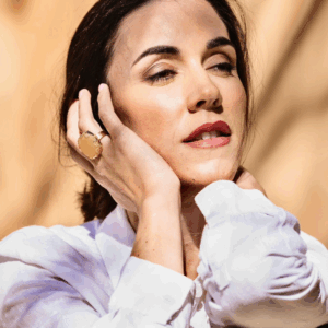 River Stone Ring Set In Silver and Yellow Gold Plating