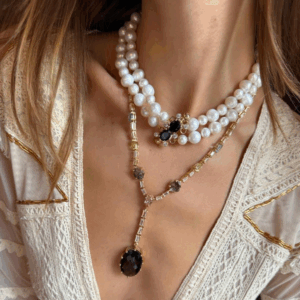 Smokey Quartz & Morganite Statement Pendant — Gold Plated
