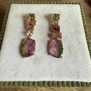 Watermelon Tourmaline Earrings — 9ct Solid Rose Gold