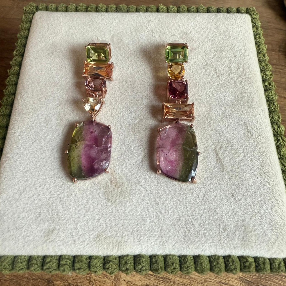 Watermelon Tourmaline Earrings — 9ct Solid Rose Gold